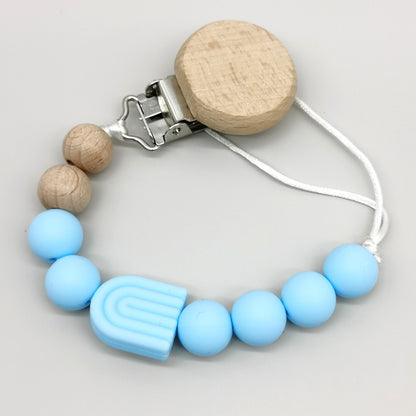 Infant Solid Color Rainbow Baby Pacifier Clip Beech Beads Silicone Bite Molar Drop-Preventing Chain